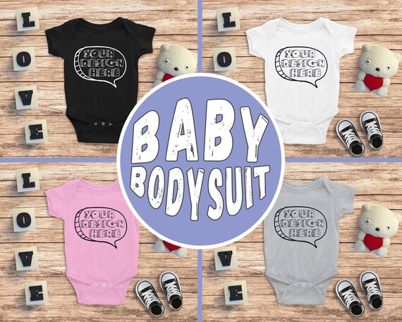 Bundle 4 Mockups Baby Onepiece Mockup With Teddy Bear Mock Etsy