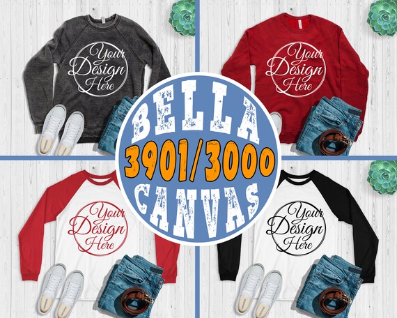 Bundle 4 Mockups Bella Canvas 3901 3000 Shirt With Shoes And Etsy