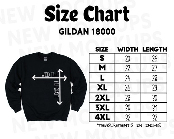 Gildan 18000 Size Chart Gildan 180 Size Chart Sweatshirt | Etsy