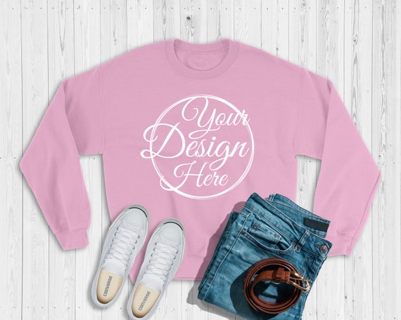 Gildan 180 Pink Unisex Heavy Blend Fleece Crew Mockup Etsy