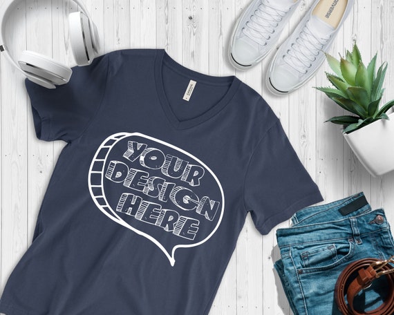 Navy V Neck Tshirt Bella Canvas Mockup 3005 V Neck Shirt Blue Etsy