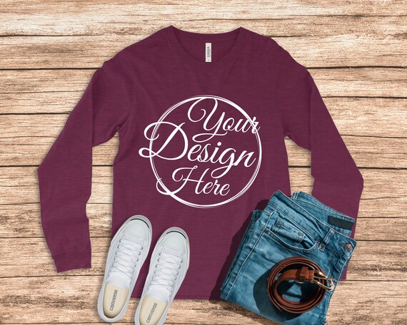 Bella Canvas 3501 Long Sleeve Maroon Triblend Unisex Tshirt Etsy