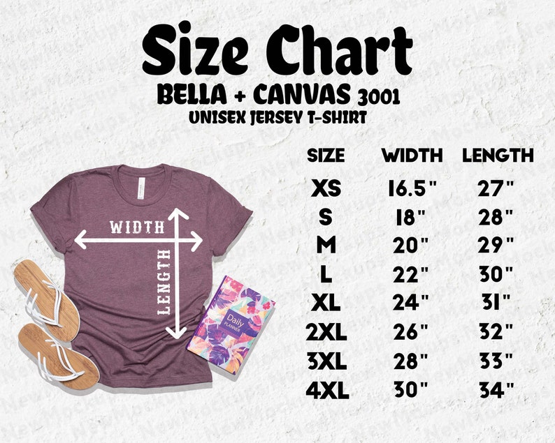 Download Bella Canvas 3001 Size Chart Heather Maroon Size Chart | Etsy