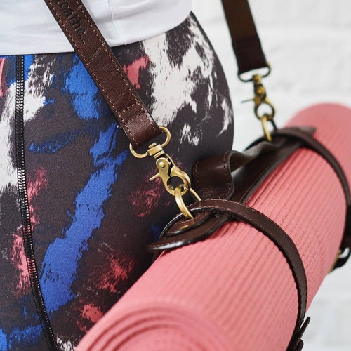 Vegetable Tanned Leather Yoga Mat Strap Brown Black Leather Etsy