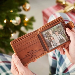 Personalisierte dreifach faltbare Brieftasche mit Foto-Einsatz aus Metall - perfektes Weihnachtsgeschenk für Vater, Sohn oder Opa, handgefertigte Qualität, luxuriöse Geschenkbox