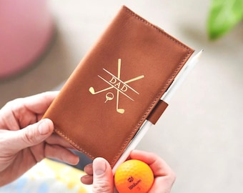 Personalised Dad Leather Golf Score Card Holder - Personalised Golfing Gift, Perfect Father&#39;s Day present, Luxury Ribboned Gift Box