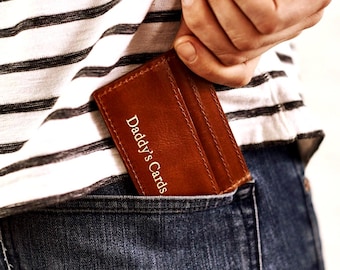 Father's Day Gift - Dad Personalised Leather Credit Card Holder - unique gift for Dads, Handmade, bespoke gift