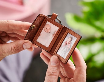 Personalised Leather Photo Keyring with 2 Metal Photo Cards