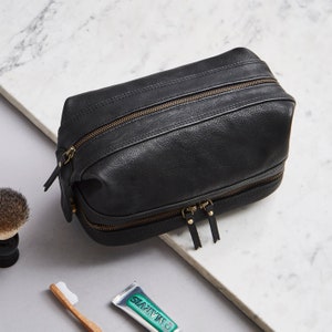 Personalised Luxury Leather Wash Bag for Men - Perfect Christmas Gift for Dad, Son. Handmade from Soft Leather. Ideal for Travel.