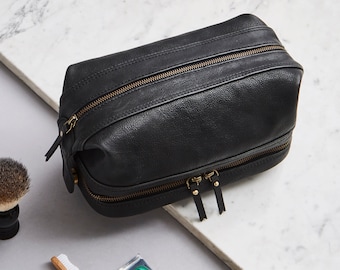 Personalised Leather Wash Bag for Men