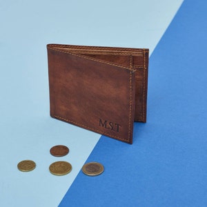Cartera de cuero personalizada para hombre: regalo de Navidad para adolescentes: cuero natural, regalo hecho a mano para hijo, adolescente, papá imagen 8