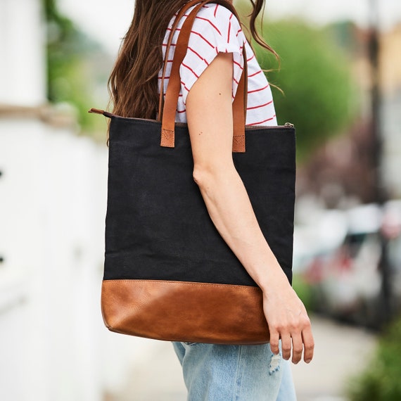 Personalised Canvas and Leather Tote Bag Perfect Christmas Gift for Mum Daughter Sister Wife Handmade Quality