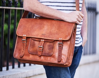 Personalised Classic Leather Satchel (16")