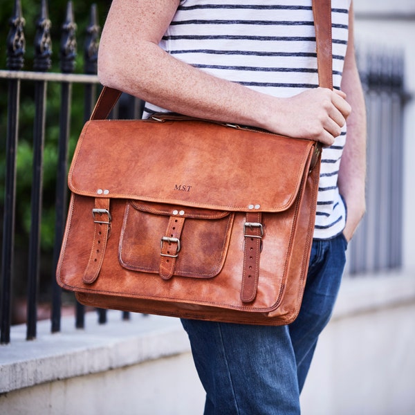 Personalised Classic Leather Satchel (16")