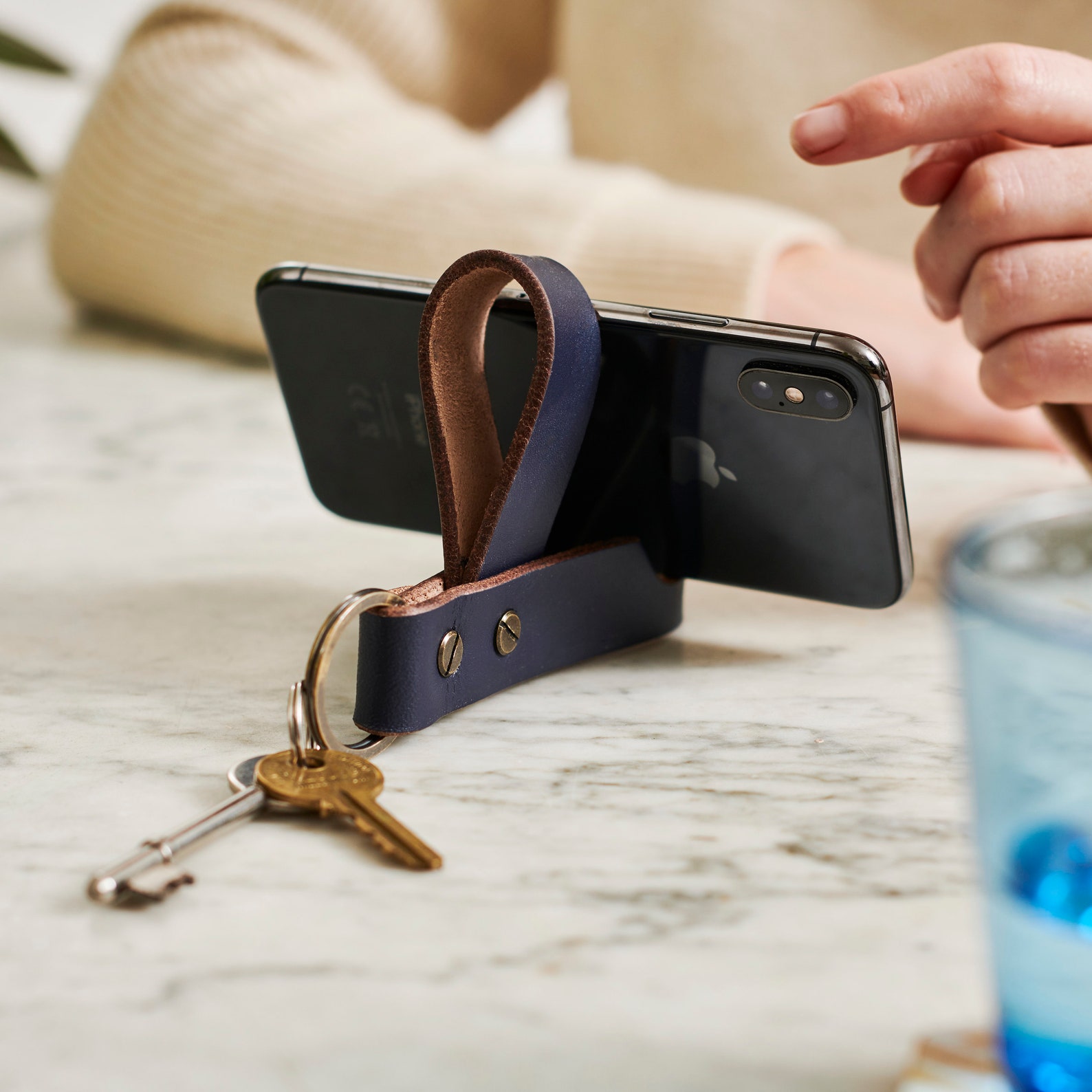 Personalised Leather Phone Stand Key Ring Etsy UK