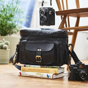 Personalised Leather Camera Bag Black