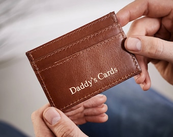 Cadeau fête des pères - porte-cartes de crédit en cuir personnalisé pour papa - cadeau unique pour les papas, fait main, cadeau sur mesure