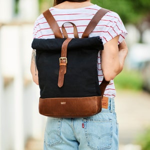 Sac à dos personnalisé en toile et cuir - Cadeau de Noël parfait pour adolescent, étudiant ou amateur de mode