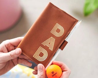 Dad Leather Golf Score Card Holder - Personalised Golfing Gift, Perfect Father&#39;s Day present, Luxury Ribboned Gift Box