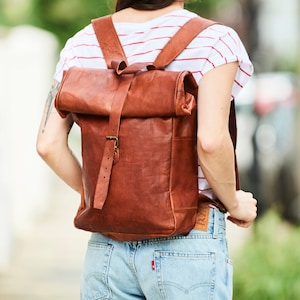 Personalised Roll Top Leather Backpack image 4