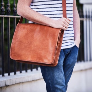 Personalised Classic Leather Messenger Bag 15"