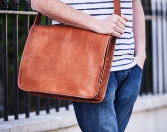 Gepersonaliseerde klassieke lederen messenger bag 15"