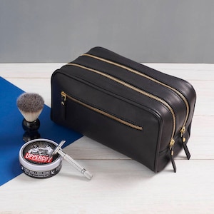 Personalised Leather Wash Bag with 2 Sections image 4