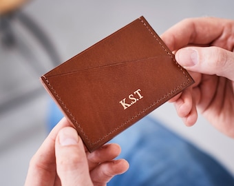 Personalised Leather Card Holder - Christmas Stocking Filler - Perfect for Husbands, Dads, Sons, Brothers - Handmade in a Ribboned Gift Box