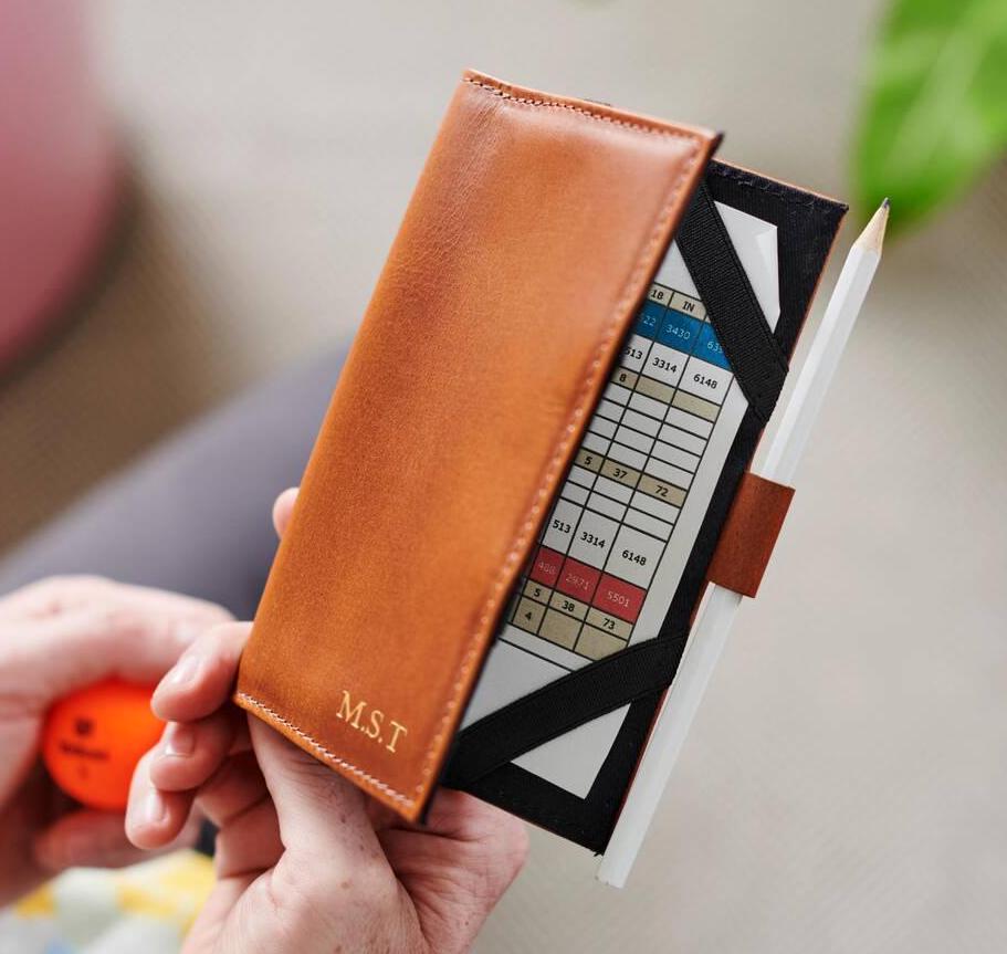 Personalised Leather Golf Score Card Holder - Personalised Golfing Gift, Handmade Gift for Golfer, Luxury Ribboned Gift Box
