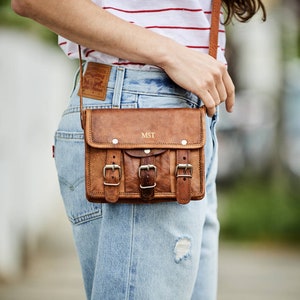 Personalised Womens Small Leather Satchel