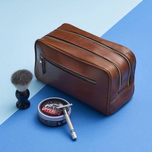 Personalised Leather Wash Bag with 2 Sections image 3