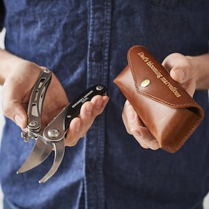 Gardening Tool And Personalised Leather Holder - a Wonderful Christmas Gift for any Budding Gardener, Grandad, Grandma - Ribboned Gift Box
