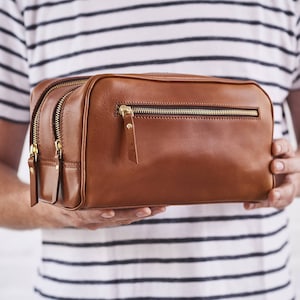 Trousse de toilette en cuir personnalisée avec 2 sections - Cadeau de Noël parfait pour la fête des pères - Luxe fait main, idéal pour les voyages