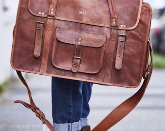 Personalised Leather Travel Weekend Bag - perfect Christmas Gift for Dad, Son, Husband- Handmade Quality