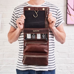 Personalised Leather Hanging Wash Bag