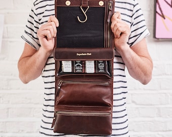 Personalised Leather Hanging Wash Bag