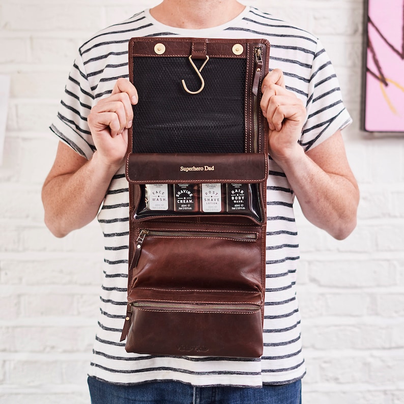 Personalised Leather Hanging Wash Bag 