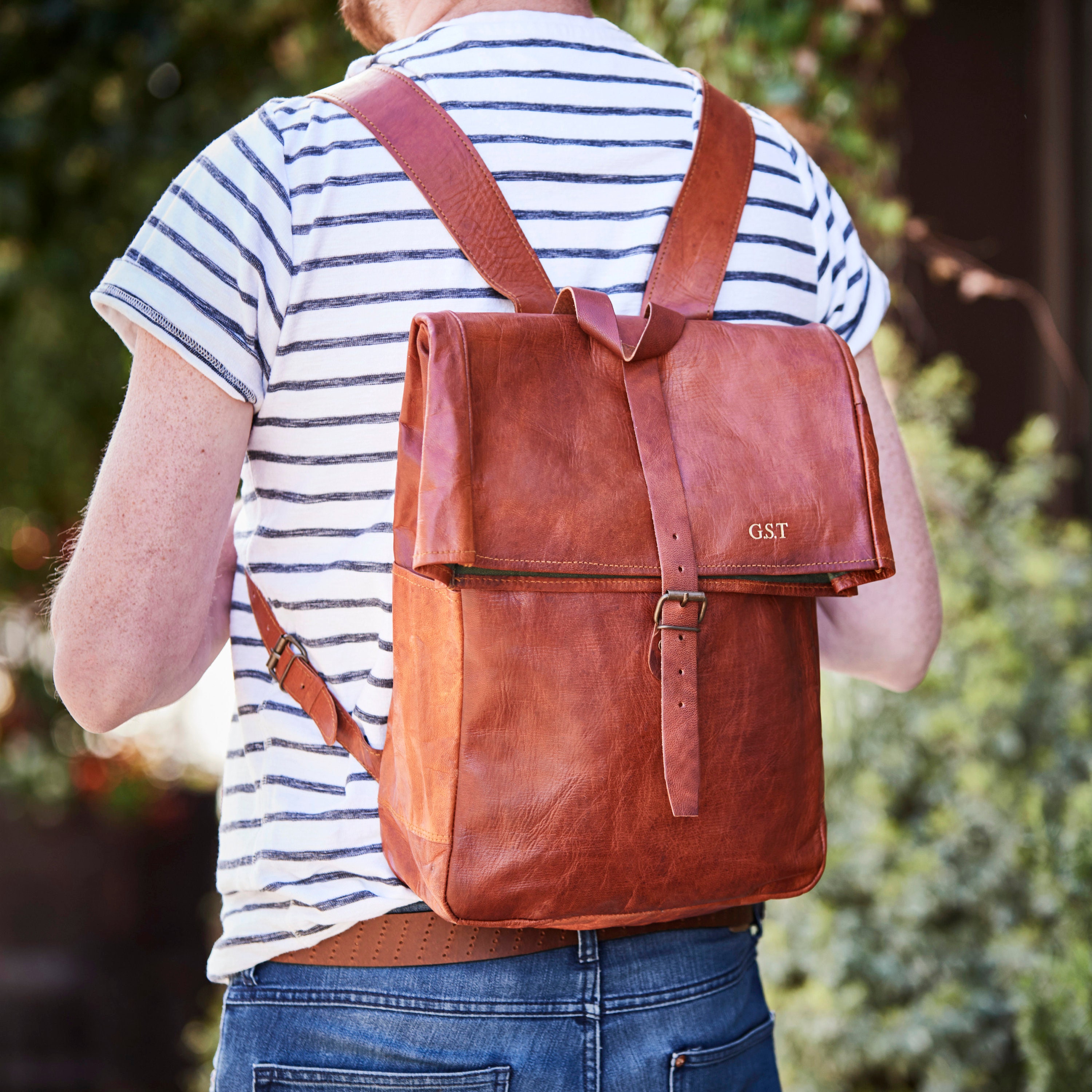 Personalised Roll Top Leather Backpack Etsy