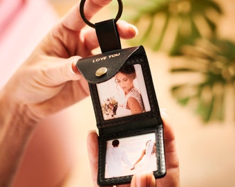 Personalised Leather Photo Keyring - Anniversary Gift - unique gift for Husband or Wife - Thoughtful Milestone Present