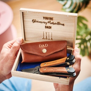 Roestvrijstalen tuingereedschap en gepersonaliseerde leren houder in een gepersonaliseerde doos - kerstcadeau voor tuinieren Liefhebbende vader, tuinman