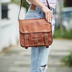 Midi  Leather Satchel With Front Pocket