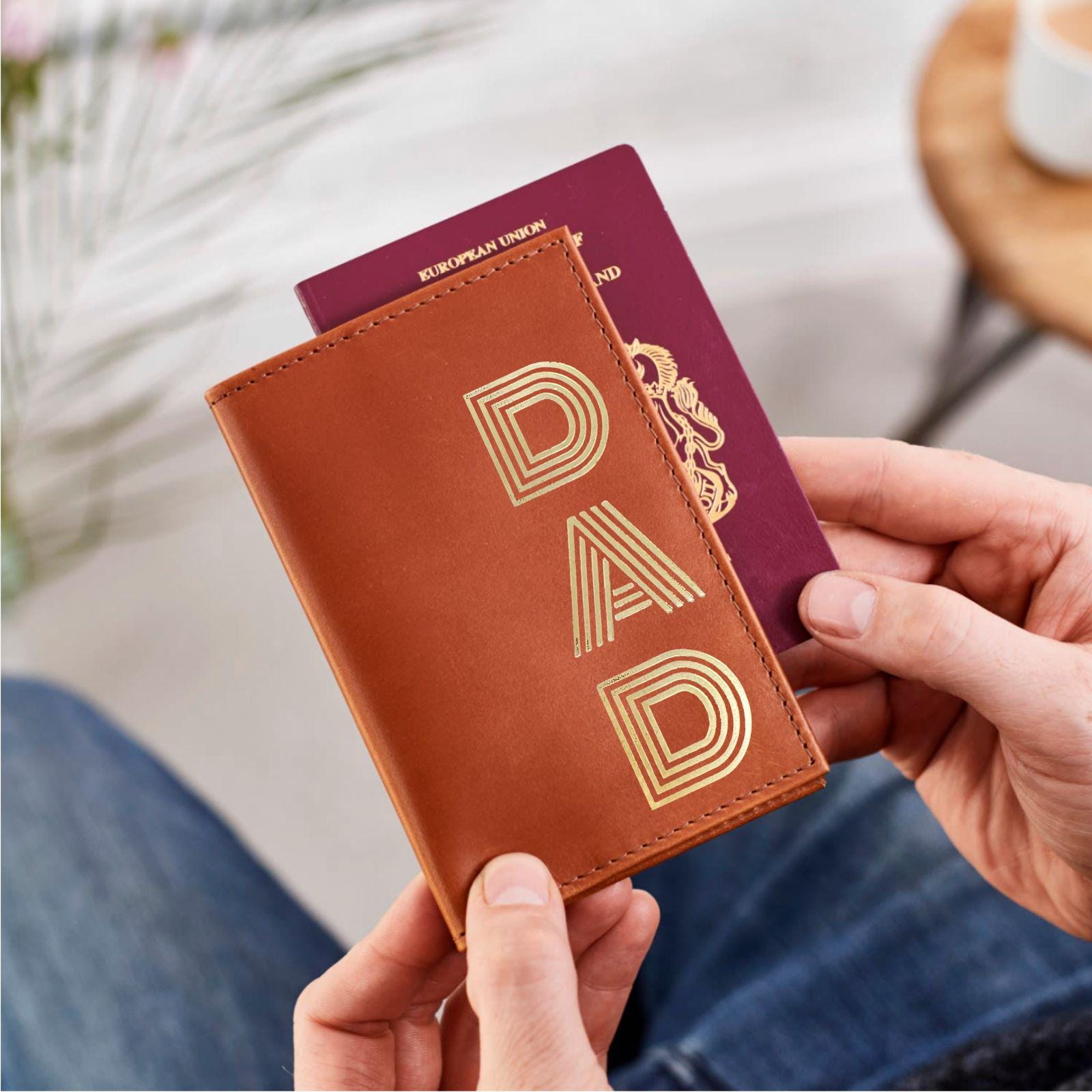 DAD Leather Passport Cover - Perfect Father's Day Gift for Travel Lover, Adventure Lover, Luxury Leather, Gift Box