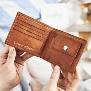 Portafoglio in pelle personalizzato da uomo - Riempitivo per calza della Befana per adolescenti - Pelle naturale, regalo fatto a mano per figlio, adolescente, papà