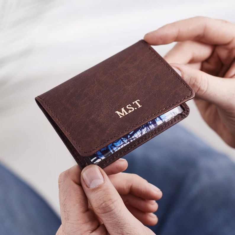 Leather Travel Card Holder Dark Brown