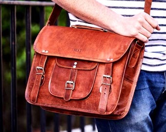 Personalised Classic Leather Satchel (14 inch) - Perfect Gift for Student, Son, Daughter, Vintage Laptop Bag, Handmade & Gorgeous