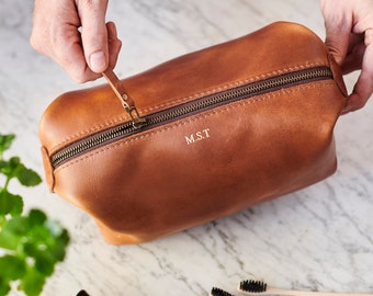 Leather Wash Bag 'Deluxe' with Personalisation