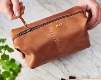 Leather Wash Bag with Personalisation