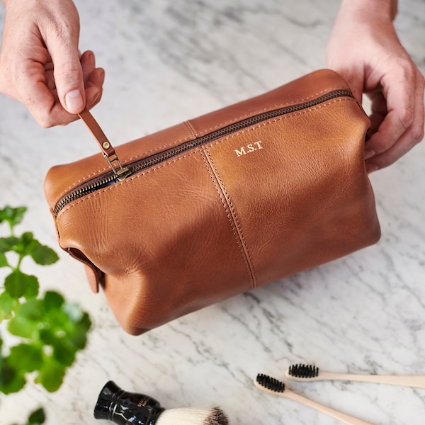 Leather Wash Bag with Personalisation