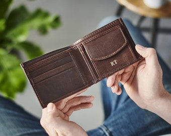 Personalised Leather Wallet with Coin Section