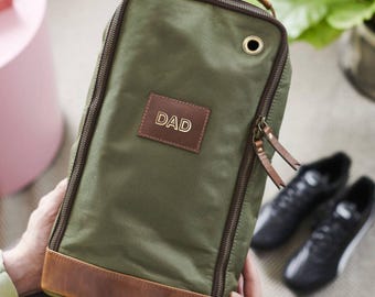Personalised Leather Trim Golf Shoe Bag - Perfect Father&#39;s Day Gift. Ideal for any golf enthusiast. Thoughtful Handmade Gift